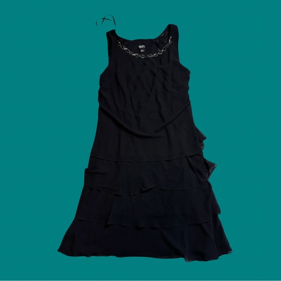 SIny Fashions Sleeveless Ruffle Dress Womens Size 8 Black Tiered Chiffon - Picture 1 of 6